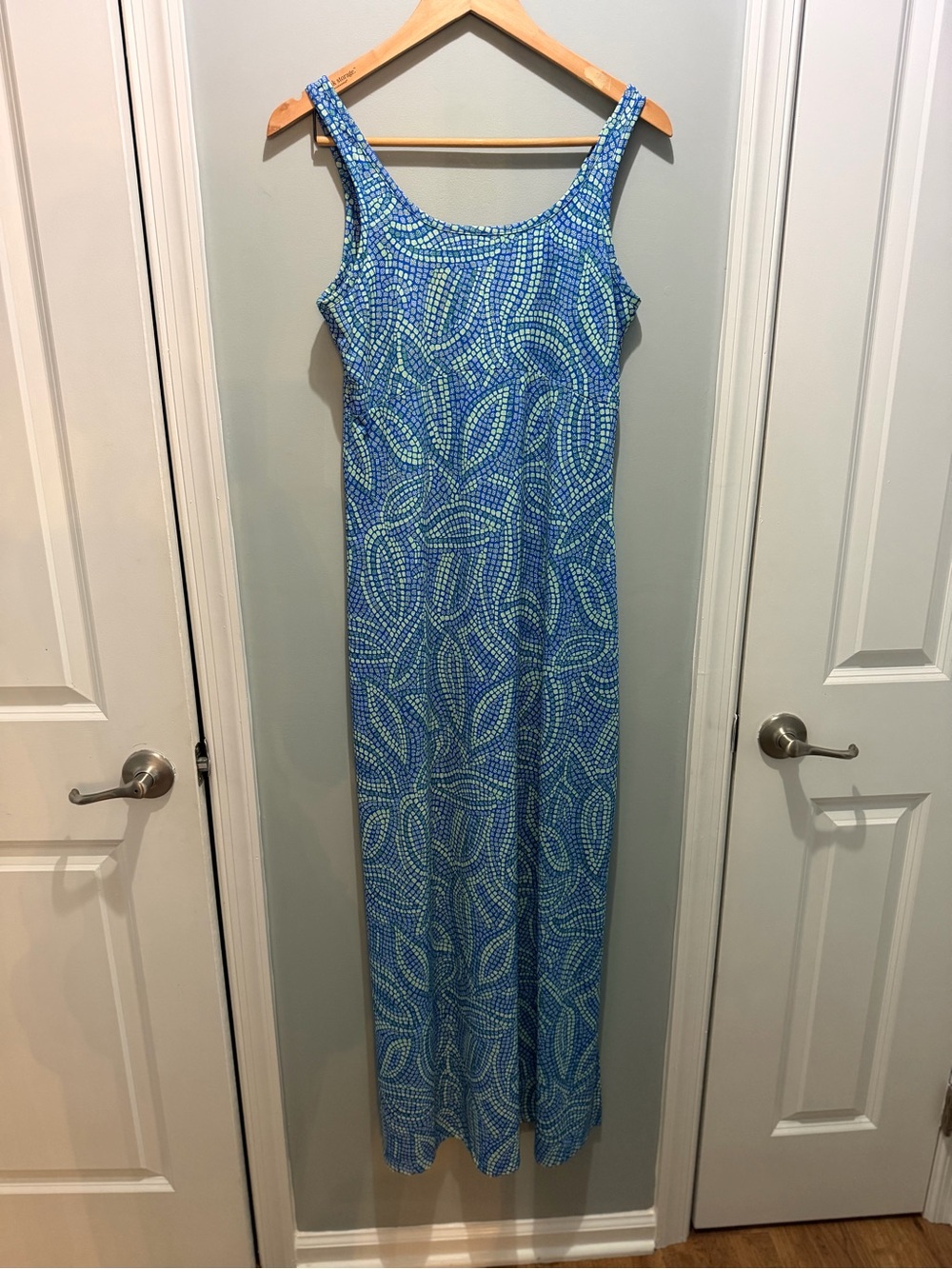 Columbia Blue and Light Green Patterned Tank Maxi Dress